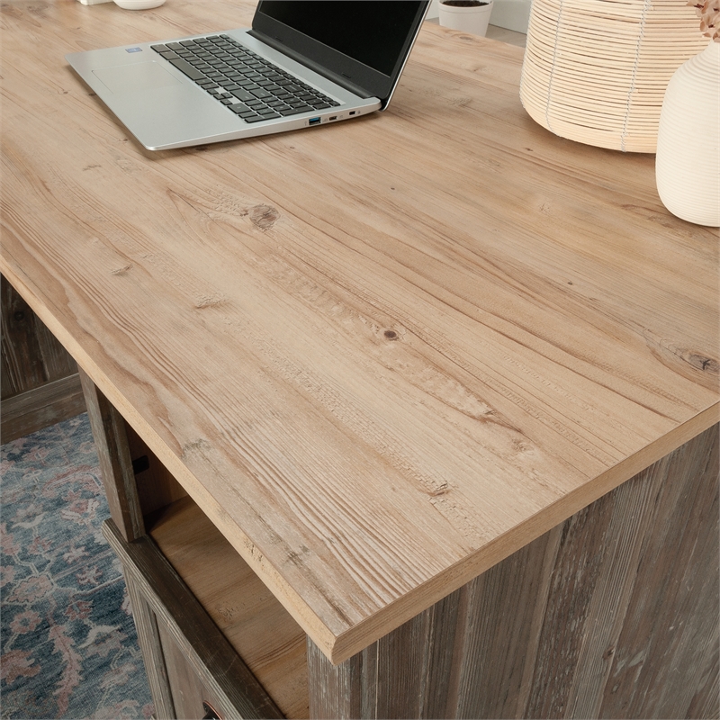 Pemberly Row Contemporary Engineered Wood Executive Desk in Pebble Pine