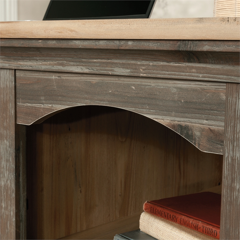 Pemberly Row Contemporary Engineered Wood Executive Desk in Pebble Pine