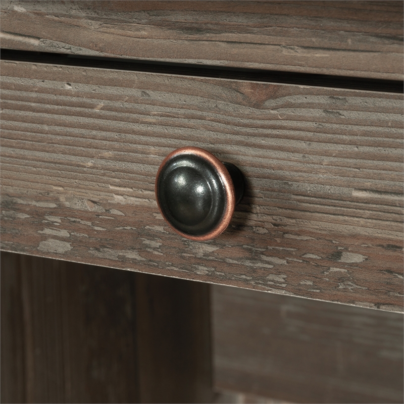 Pemberly Row Contemporary Engineered Wood Executive Desk in Pebble Pine