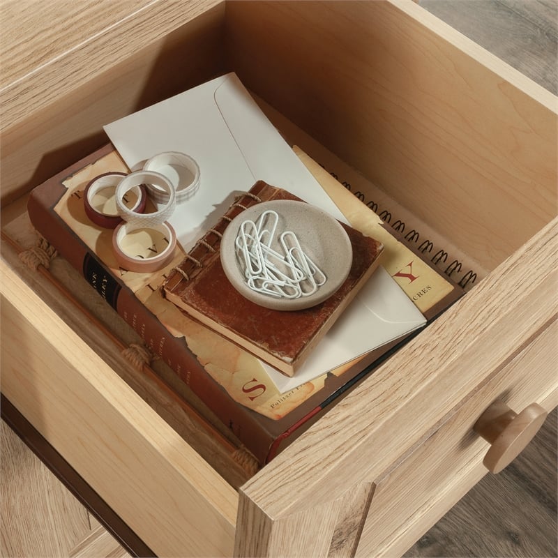 Pemberly Row Contemporary 1-Drawer Engineered Wood L-Desk in Timber Oak