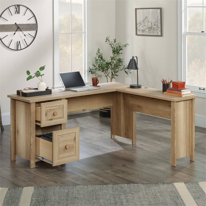 Pemberly Row Contemporary 1-Drawer Engineered Wood L-Desk in Timber Oak