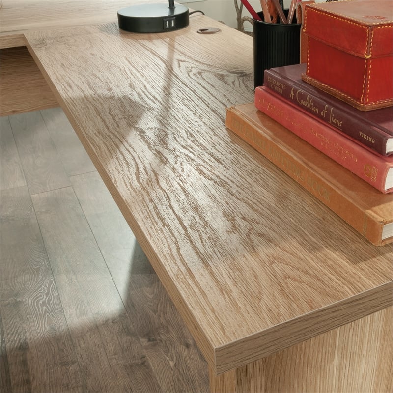 Pemberly Row Contemporary 1-Drawer Engineered Wood L-Desk in Timber Oak