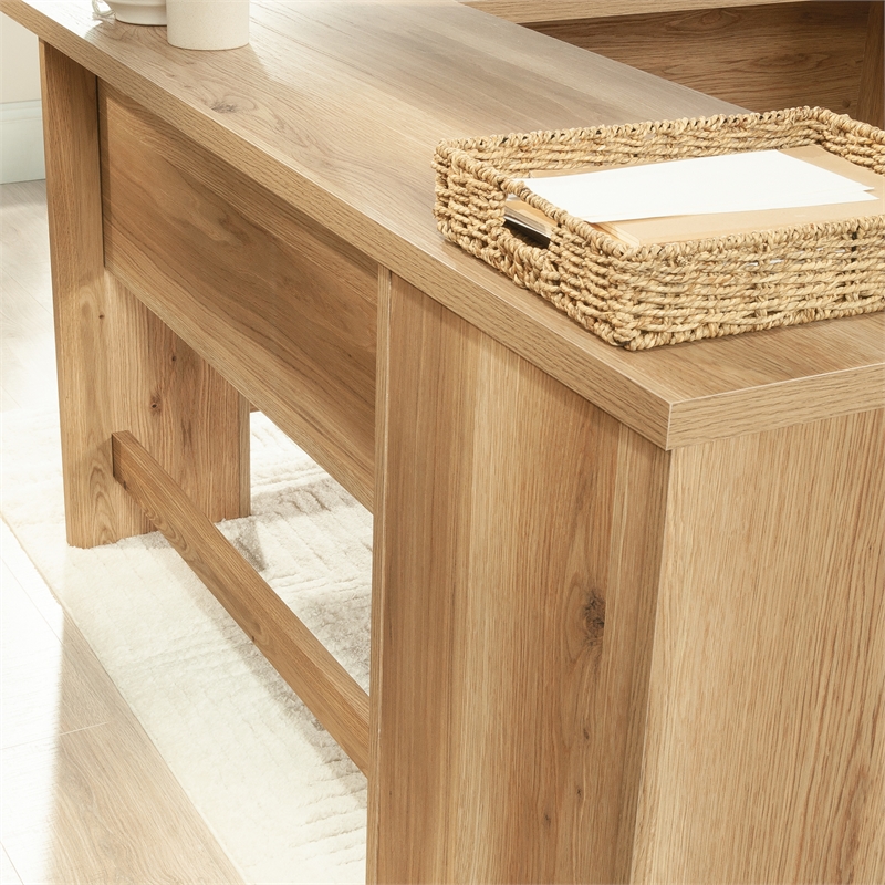 Pemberly Row Farmhouse Engineered Wood L-Desk in Timber Oak Finish