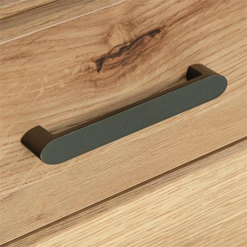 Pemberly Row Farmhouse Engineered Wood L-Desk in Timber Oak Finish