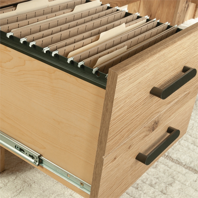 Pemberly Row Farmhouse Engineered Wood L-Desk in Timber Oak Finish