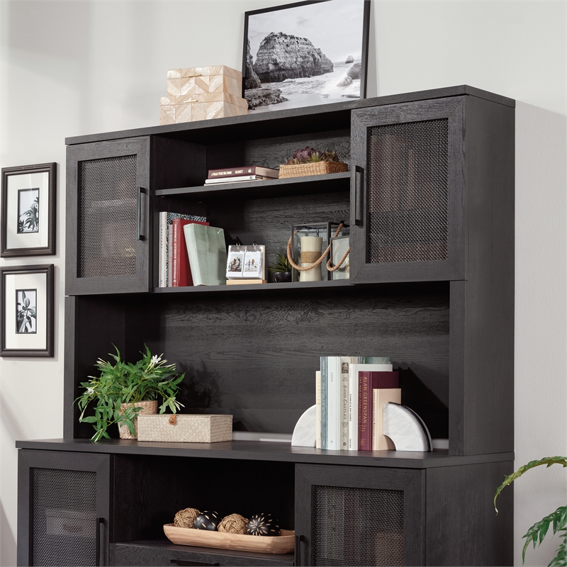 Pemberly Row Large Coastal Engineered Wood Hutch in Raven Oak