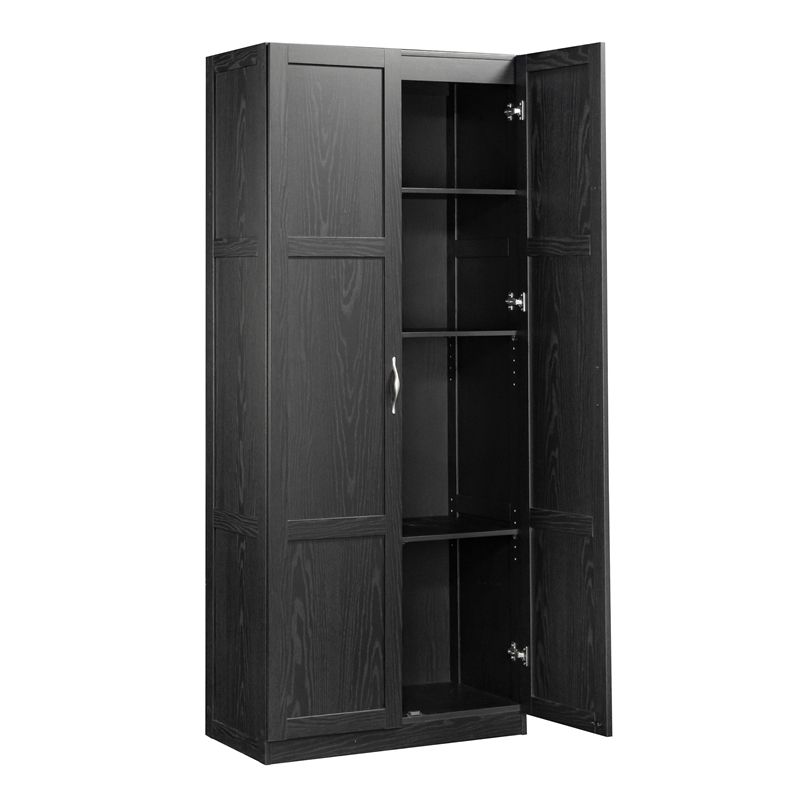 Pemberly Row 4-Shelf Engineered Wood Storage Cabinet in Black