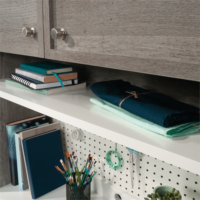 Pemberly Row Engineered Wood Storage Hutch in Mystic Oak Finish