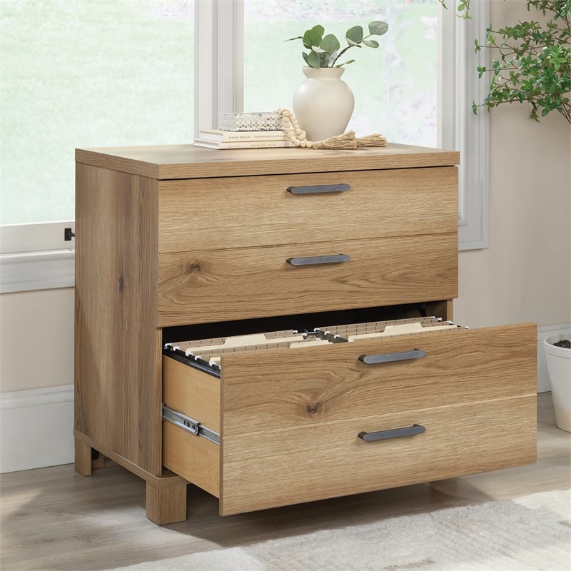 Pemberly Row Engineered Wood Lateral File Cabinet in Timber Oak