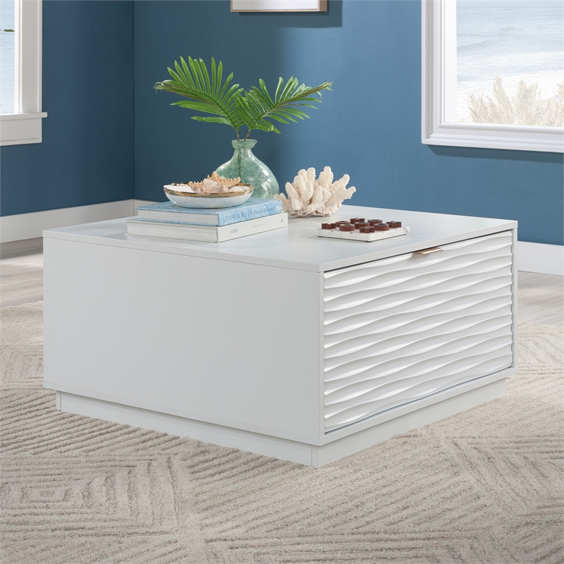 Pemberly Row Contemporary Engineered Wood Coffee Table in White