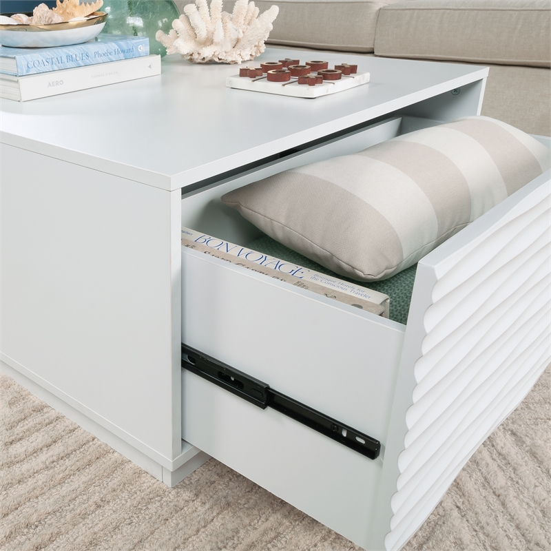 Pemberly Row Contemporary Engineered Wood Coffee Table in White