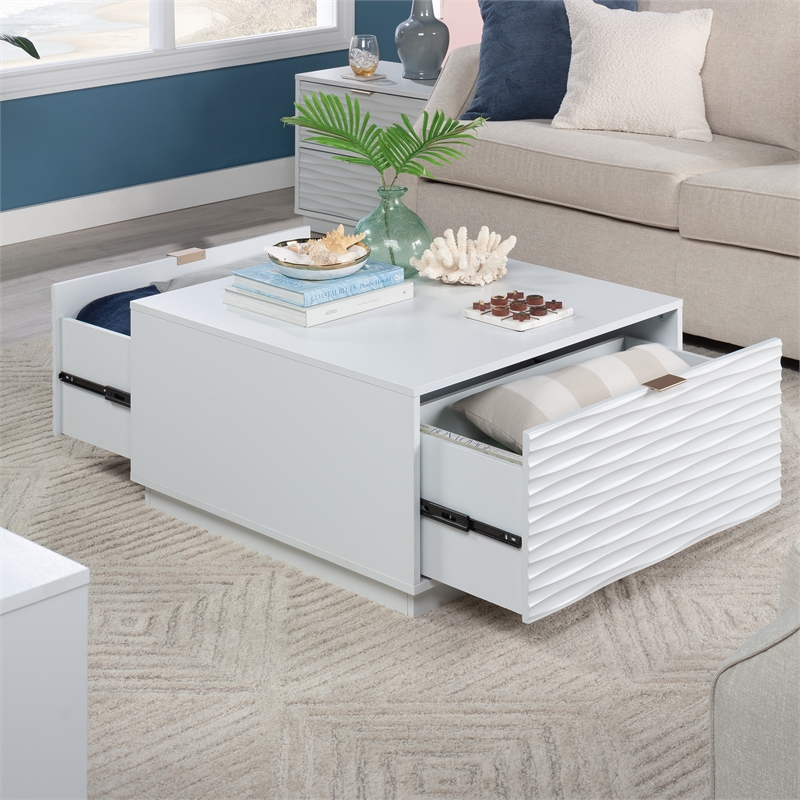 Pemberly Row Contemporary Engineered Wood Coffee Table in White