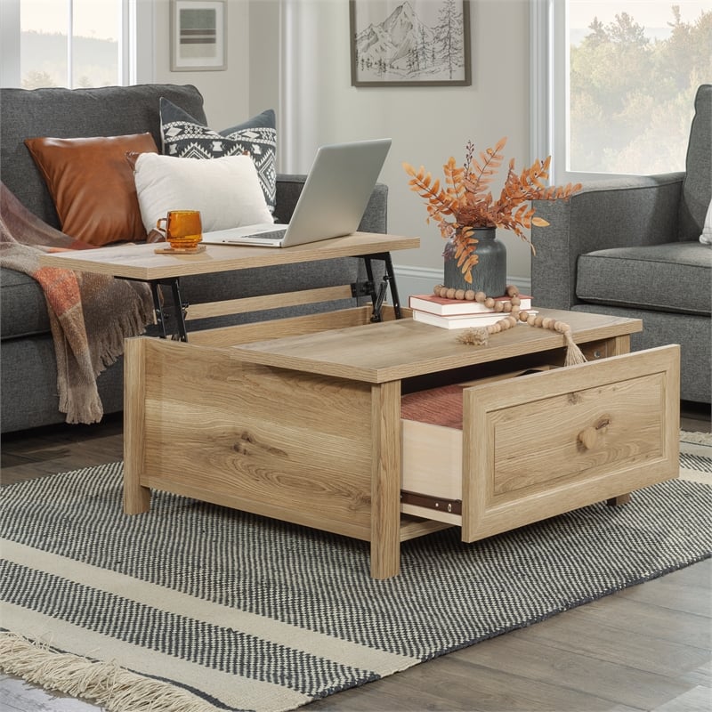 Pemberly Row Lift-Top Engineered Wood Coffee Table in Timber Oak