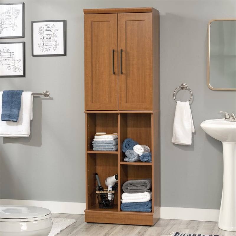 Pemberly Row Engineered Wood Storage Cabinet in Sienna Oak Finish