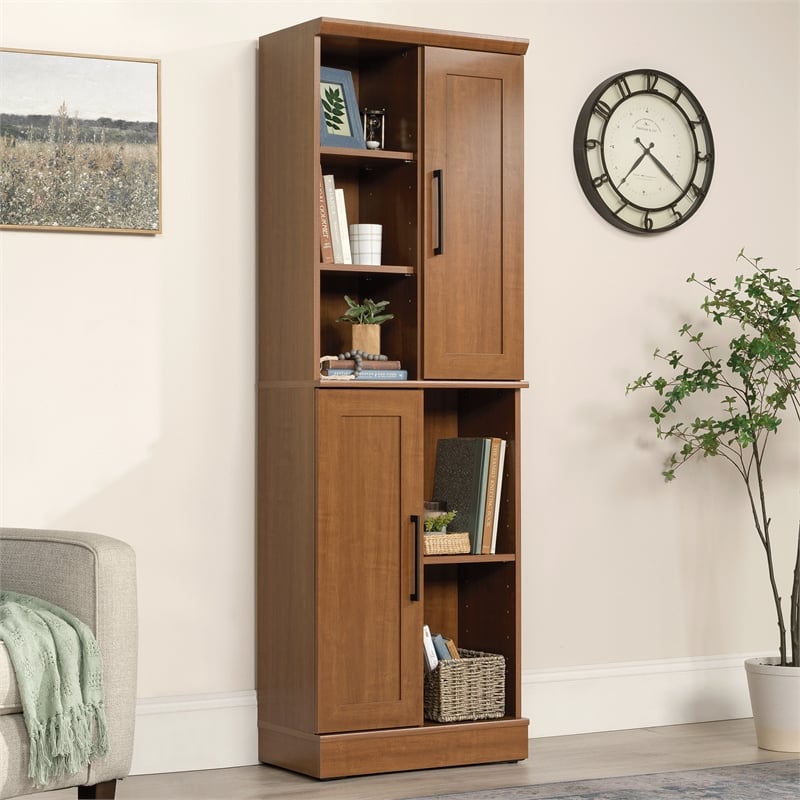Pemberly Row Engineered Wood Storage Cabinet in Sienna Oak Finish