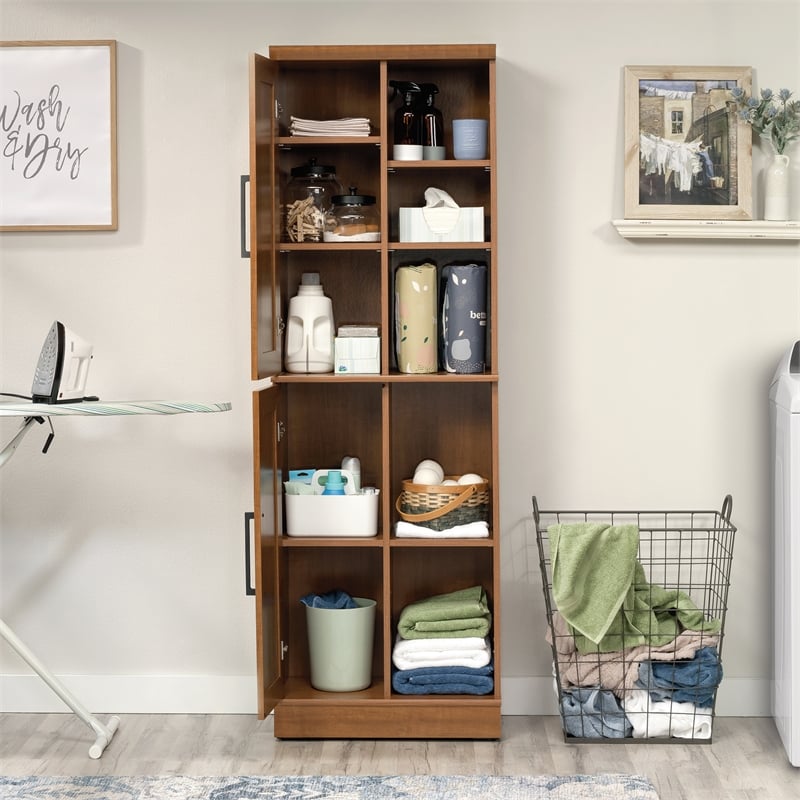 Pemberly Row Engineered Wood Storage Cabinet in Sienna Oak Finish