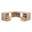 Pemberly Row Engineered Wood L-Desk in Kiln Acacia / Brown Finish