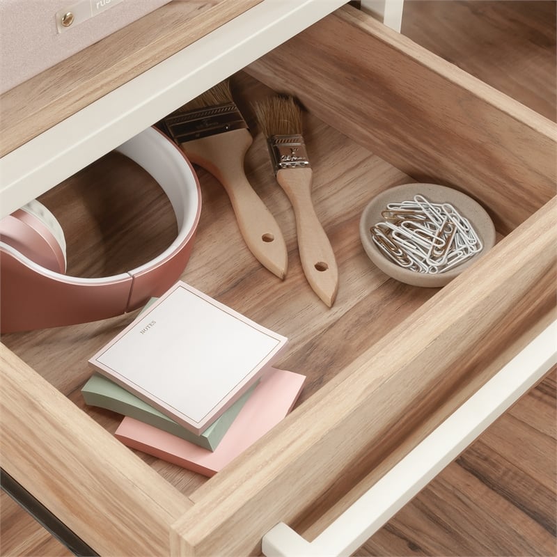 Pemberly Row Engineered Wood L-Desk in Kiln Acacia / Brown Finish