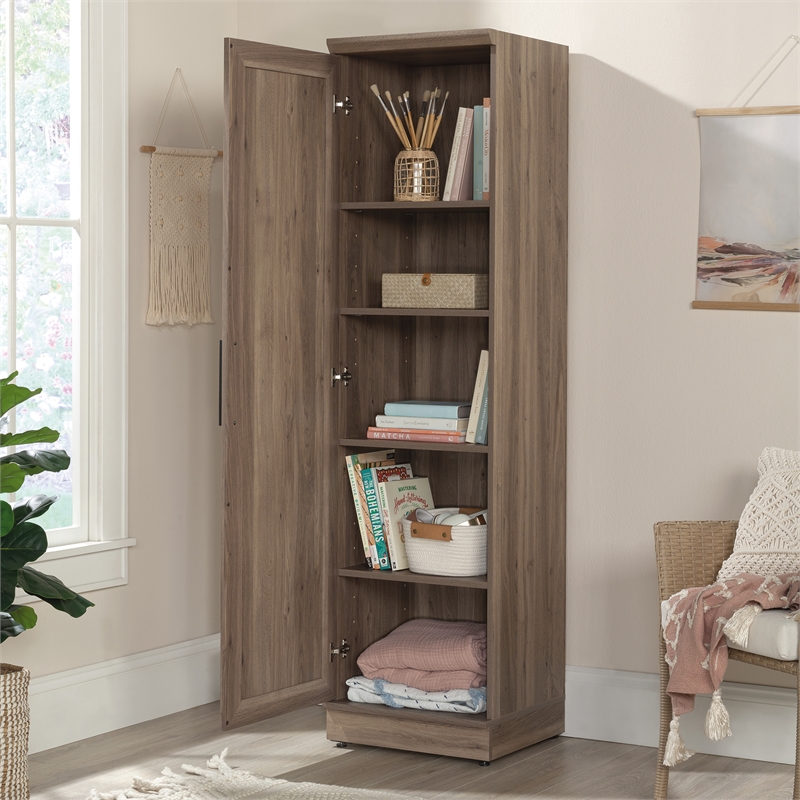 Pemberly Row Engineered Wood Single Door Pantry in Salt Oak Finish