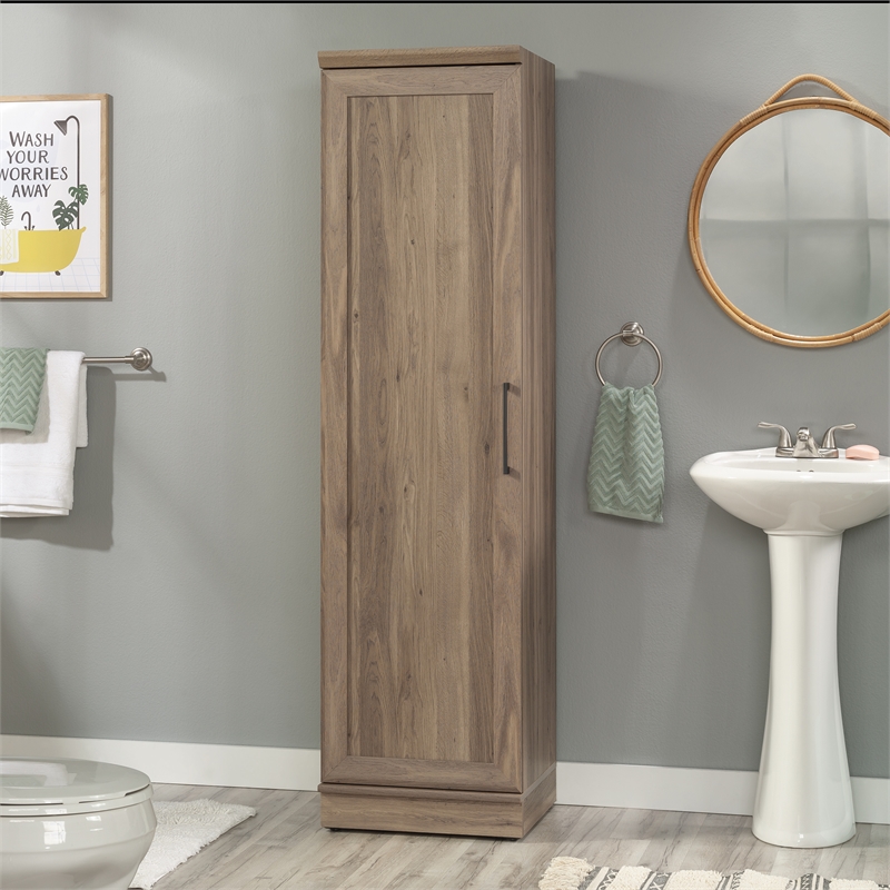 Pemberly Row Engineered Wood Single Door Pantry in Salt Oak Finish