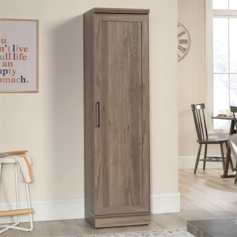 Pemberly Row Engineered Wood Single Door Pantry in Salt Oak Finish