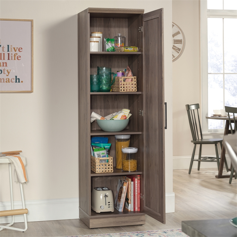 Pemberly Row Engineered Wood Single Door Pantry in Salt Oak Finish
