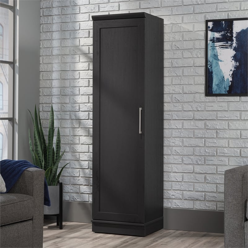 Pemberly Row Engineered Wood Single Door Pantry in Raven Oak Finish