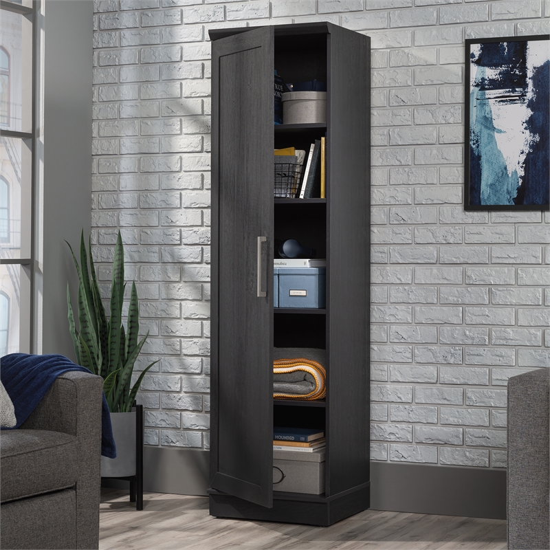 Pemberly Row Engineered Wood Single Door Pantry in Raven Oak Finish