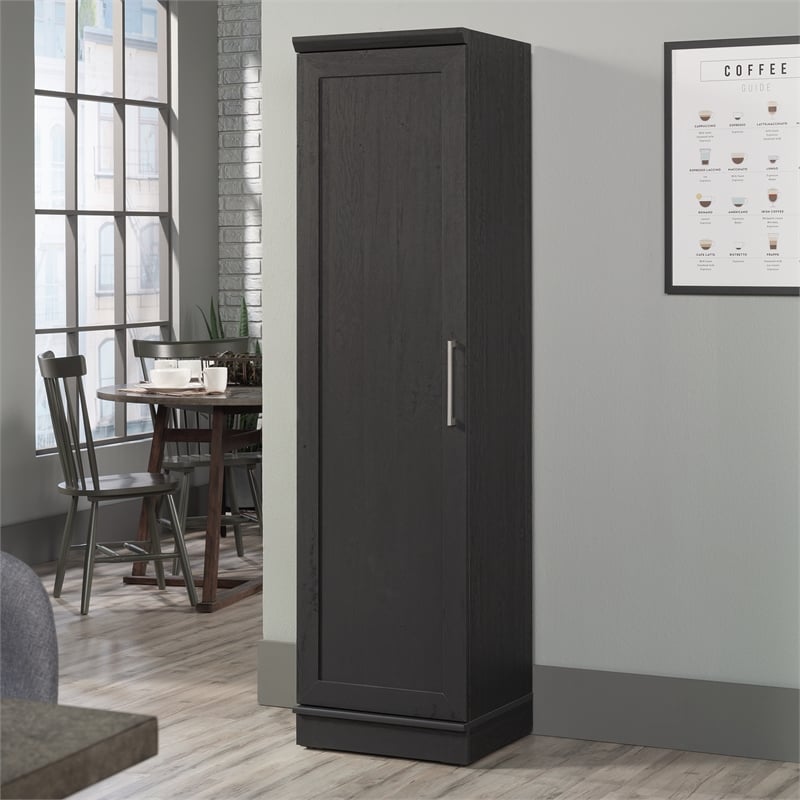 Pemberly Row Engineered Wood Single Door Pantry in Raven Oak Finish