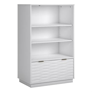 Pemberly Row Contemporary Engineered Wood Bookcase with Drawer in White