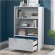 Pemberly Row Contemporary Engineered Wood Bookcase with Drawer in White