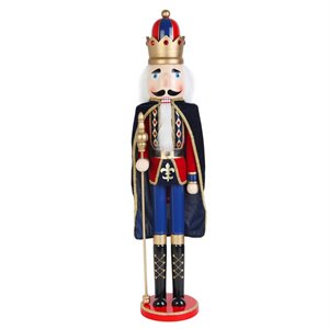 Pemberly Row Solid Wood Nutcracker King with Cape in Multi-Color