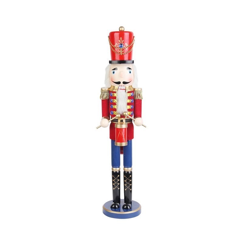 Pemberly Row Solid Wood Nutcracker Drummer Soldier in Multi-Color