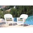 Pemberly Row Wicker / Rattan Chair with Cushion in White/Tan (Set of 2)
