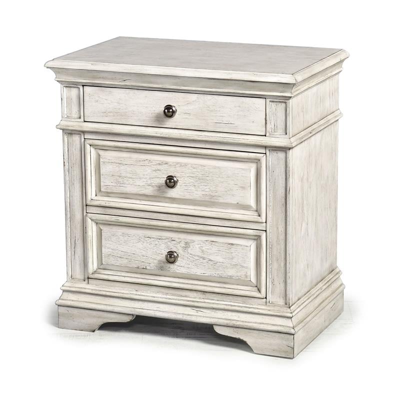 Pemberly Row Contemporary Rustic Ivory Wood 3-drawer Nightstand