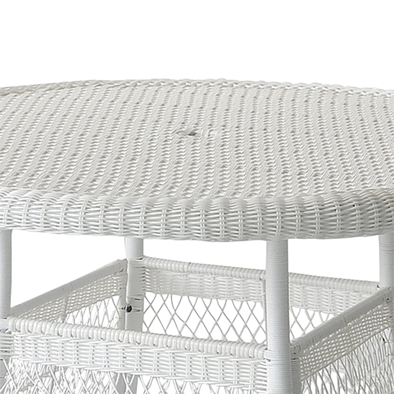 Pemberly Row Traditional Wicker / Rattan Round Dining Table in White