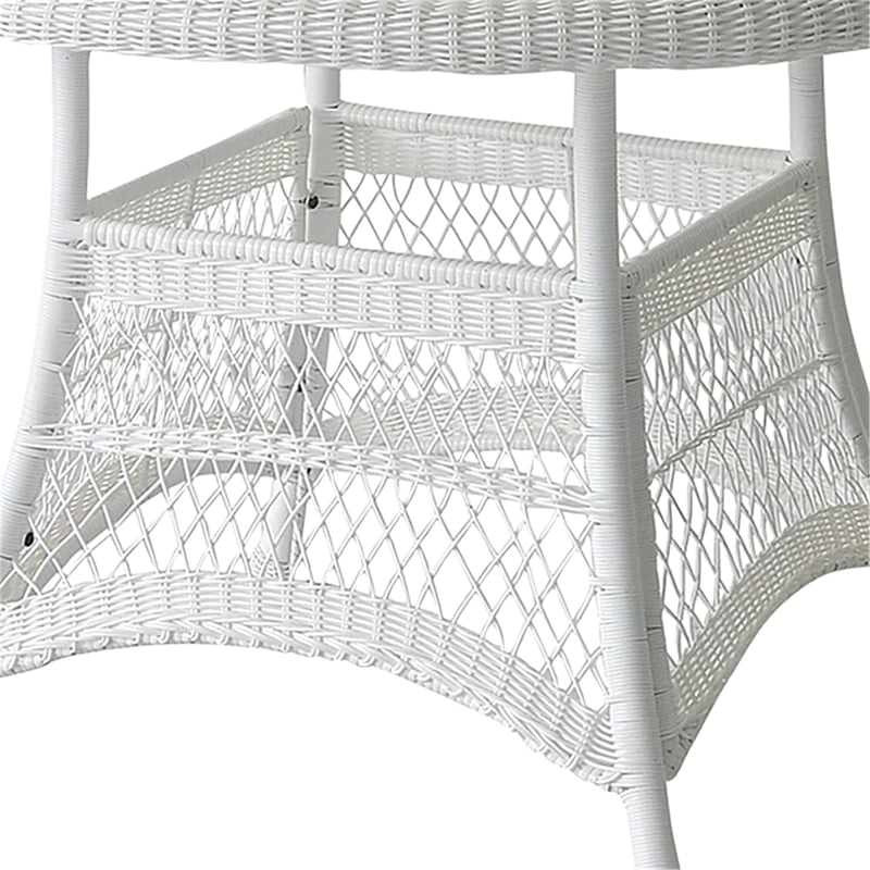 Pemberly Row Traditional Wicker / Rattan Round Dining Table in White