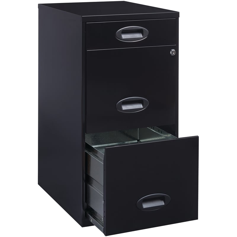 Pemberly Row 3 Drawer Metal Filing Cabinet with Pencil Drawer Black