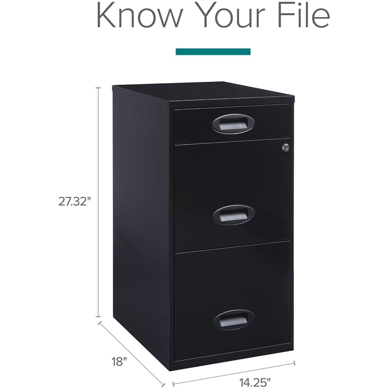 Pemberly Row 3 Drawer Metal Filing Cabinet with Pencil Drawer Black