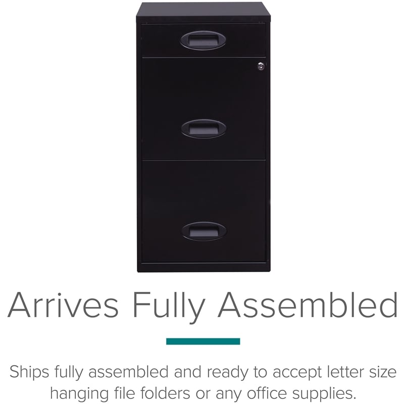Pemberly Row 3 Drawer Metal Filing Cabinet with Pencil Drawer Black