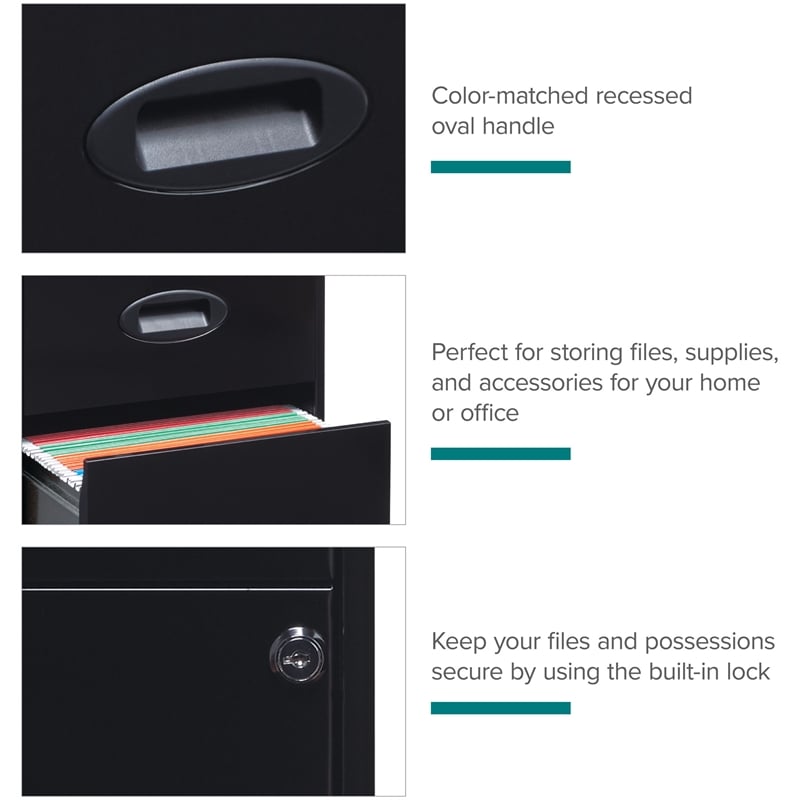 Pemberly Row 3 Drawer Metal Filing Cabinet with Pencil Drawer Black