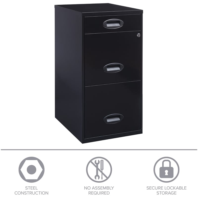 Pemberly Row 3 Drawer Metal Filing Cabinet with Pencil Drawer Black