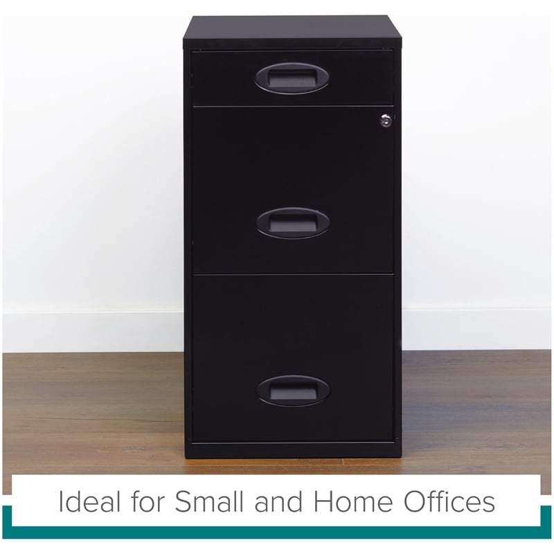 Pemberly Row 3 Drawer Metal Filing Cabinet with Pencil Drawer Black