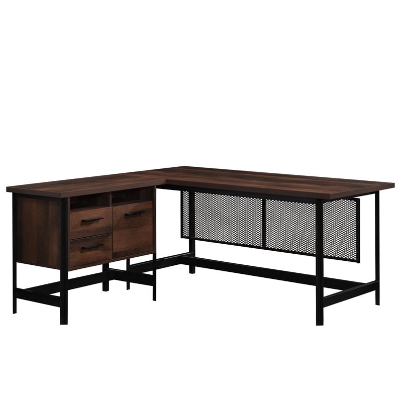 Pemberly Row Transitional Engineered Wood L-Desk in Barrel Oak