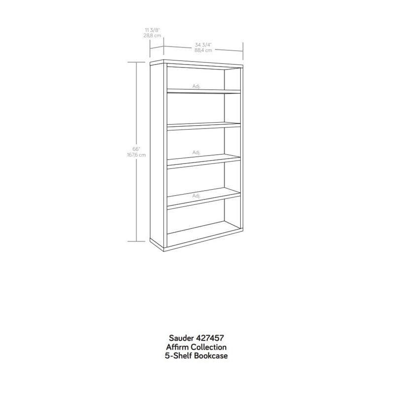 Pemberly Row Engineered Wood 5-Shelf Bookcase in Hudson Elm / Brown