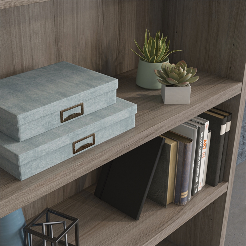 Pemberly Row Engineered Wood 5-Shelf Bookcase in Hudson Elm / Brown