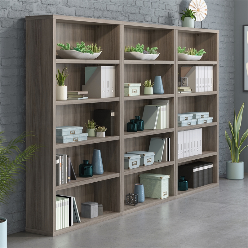 Pemberly Row Engineered Wood 5-Shelf Bookcase in Hudson Elm / Brown