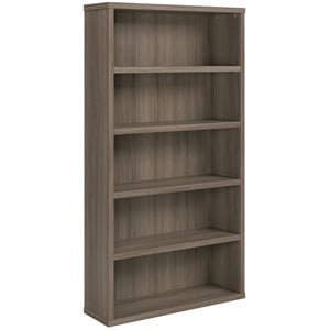 Pemberly Row Engineered Wood 5-Shelf Bookcase in Hudson Elm / Brown