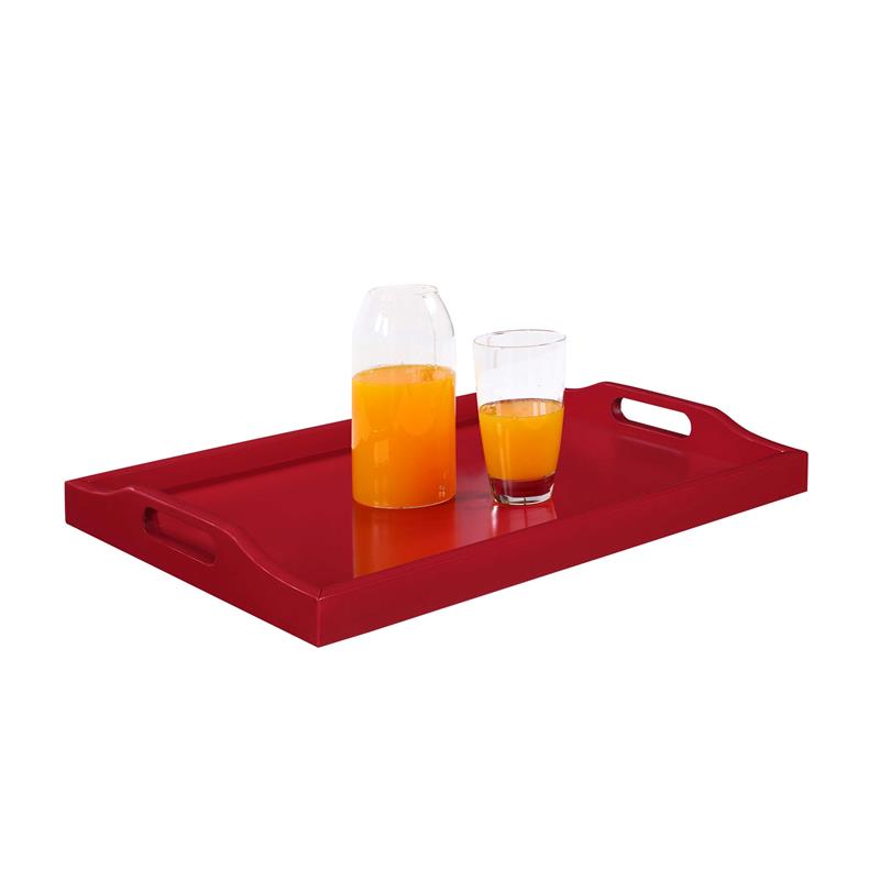 Pemberly Row Modern Serving Tray in Cranberry Red Wood Finish