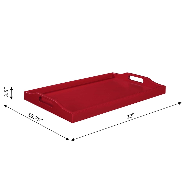 Pemberly Row Modern Serving Tray in Cranberry Red Wood Finish